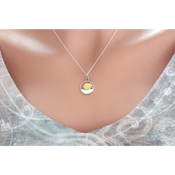 Sterling Silver Palm Tree Ocean Charm with Bronze Sunset - Picture 4 of 5